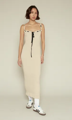 Cream Ruffle Knit Bardot Maxi Dress
