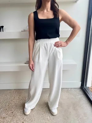 Creme Side Stripe Wide Leg Pant