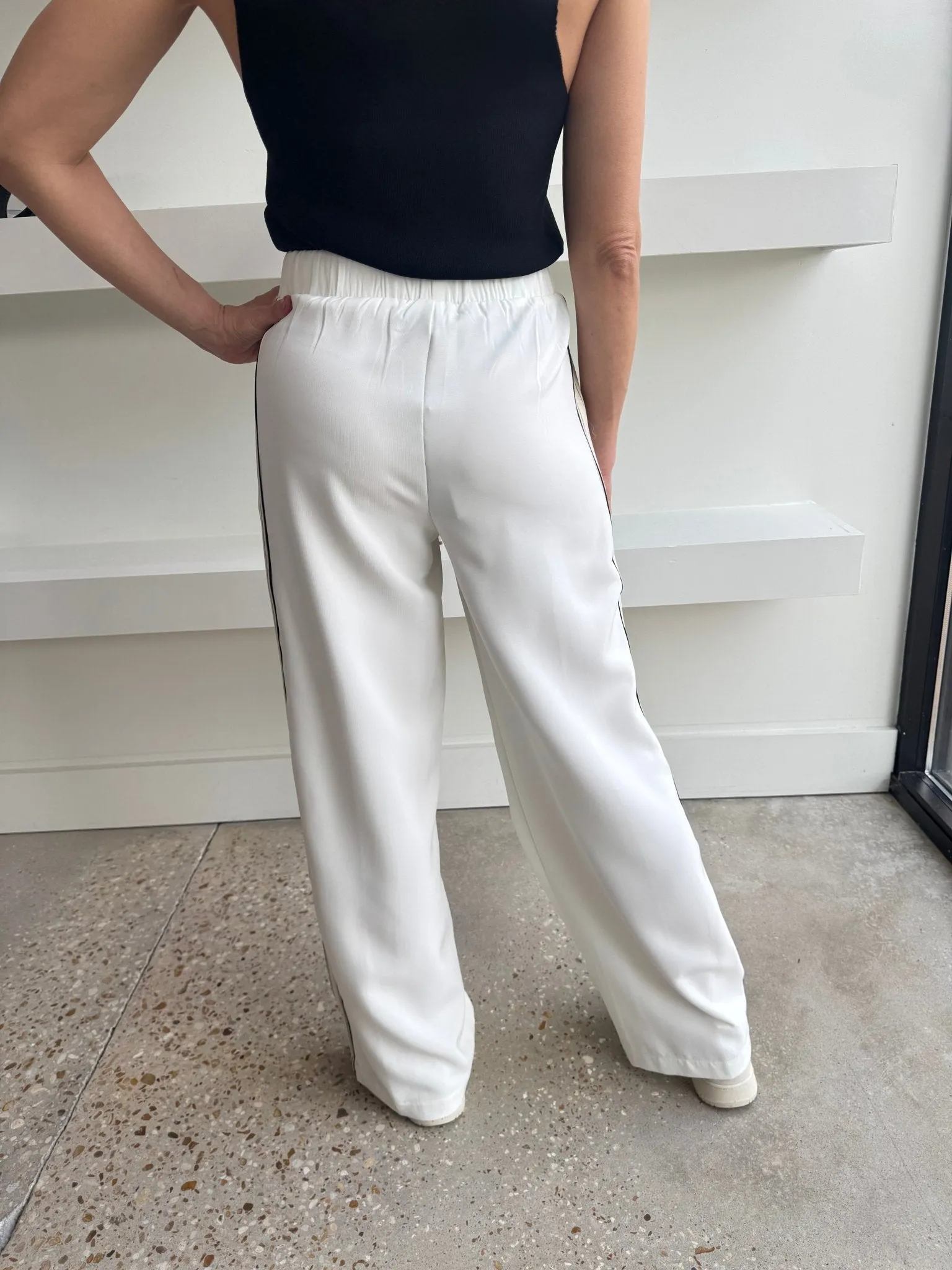 Creme Side Stripe Wide Leg Pant