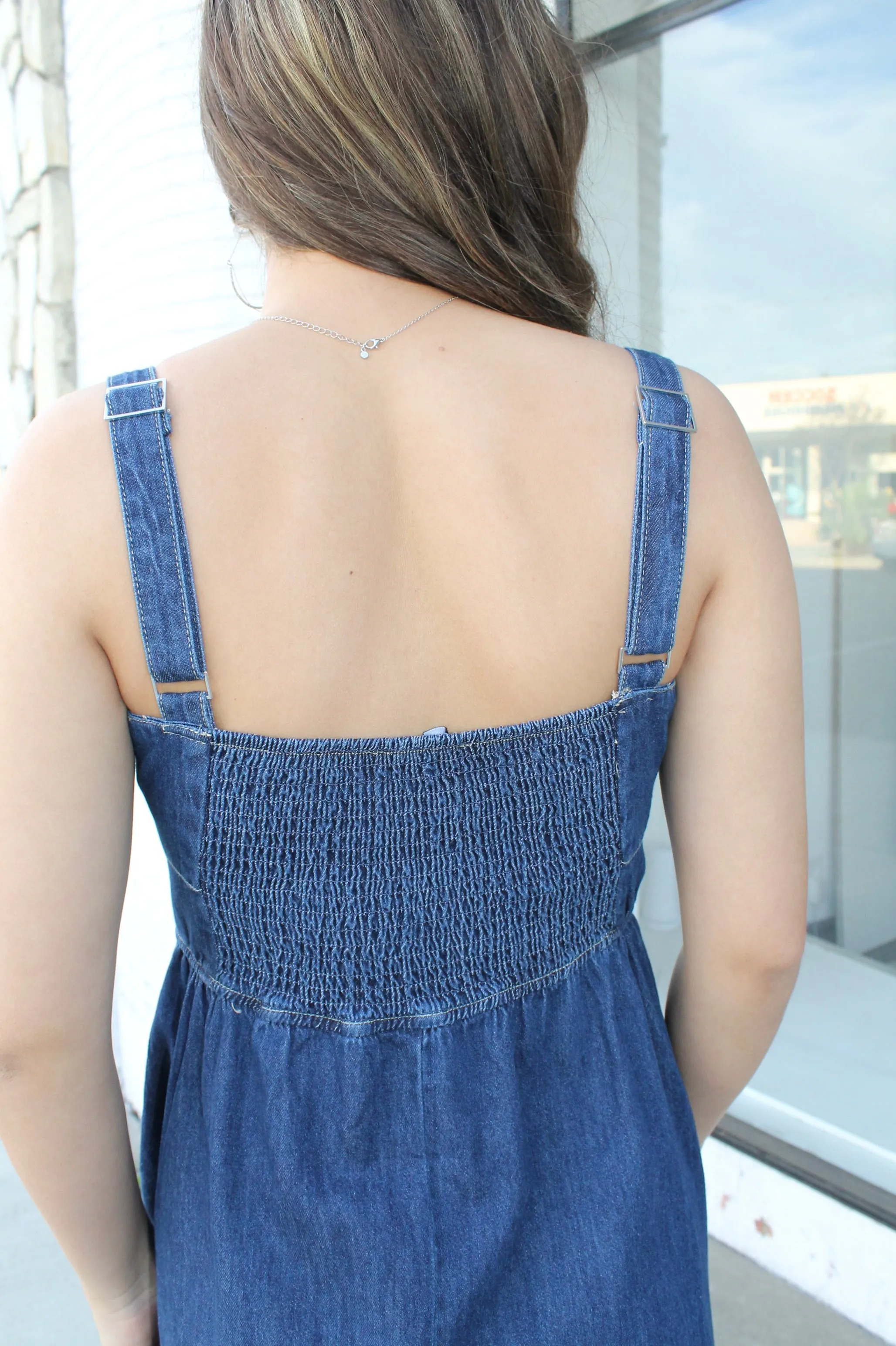 Denim Lace-Up Midi Dress