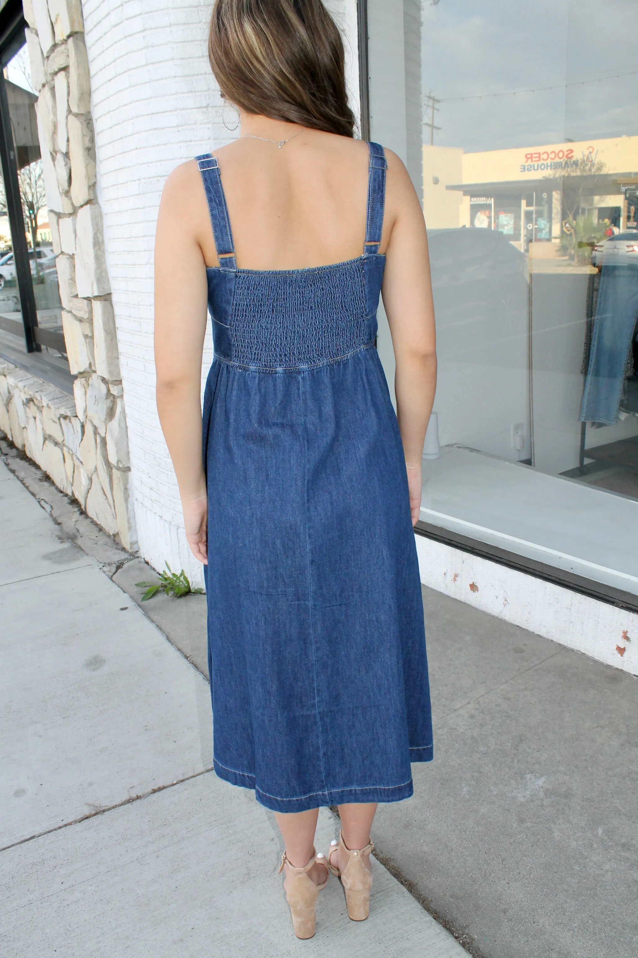 Denim Lace-Up Midi Dress