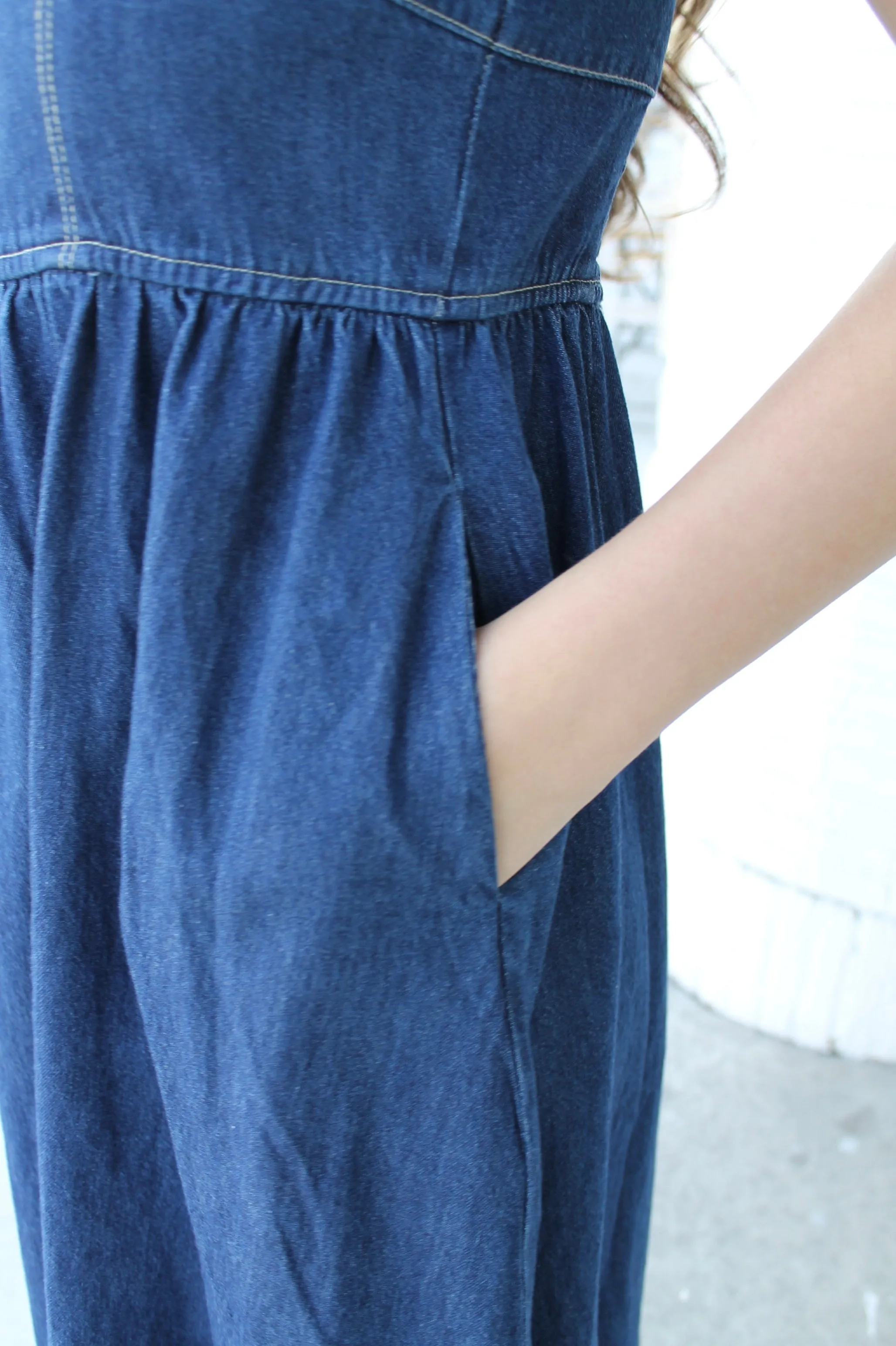 Denim Lace-Up Midi Dress