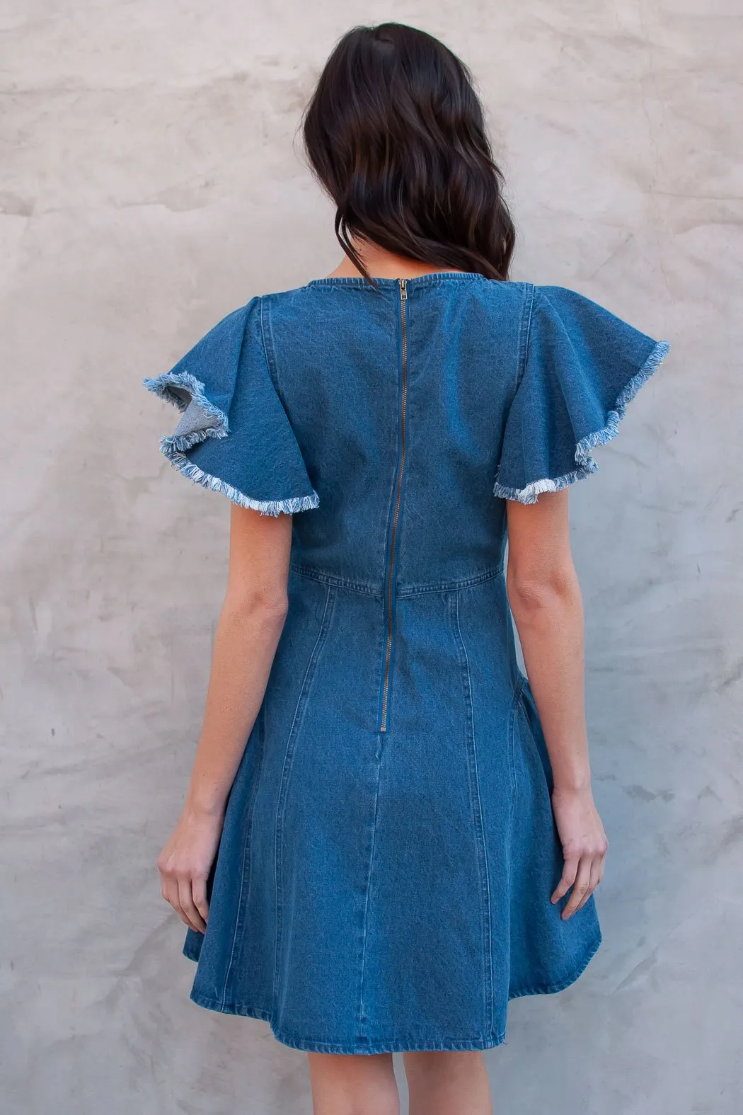 Dolo Denim Flutter Sleeve Dress