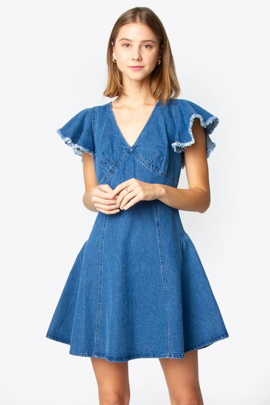 Dolo Denim Flutter Sleeve Dress