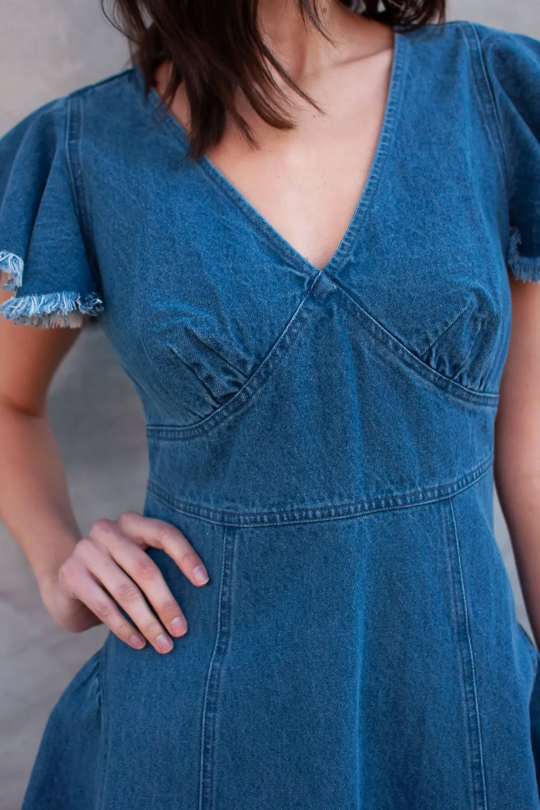 Dolo Denim Flutter Sleeve Dress