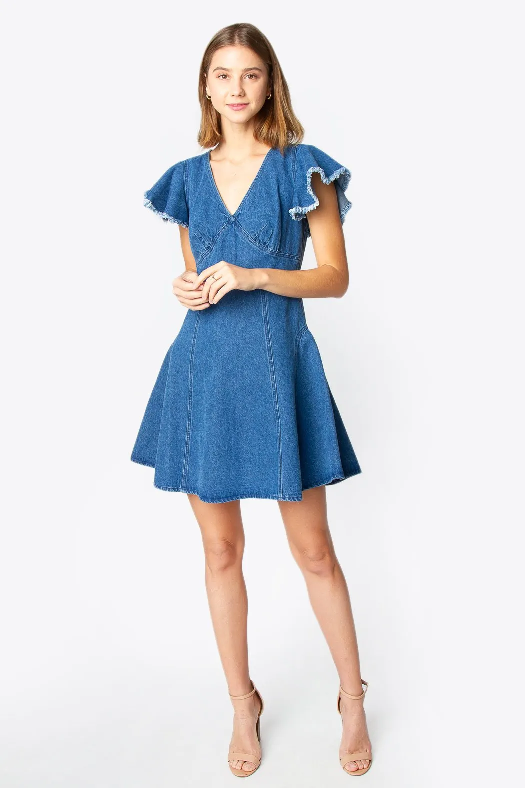 Dolo Denim Flutter Sleeve Dress