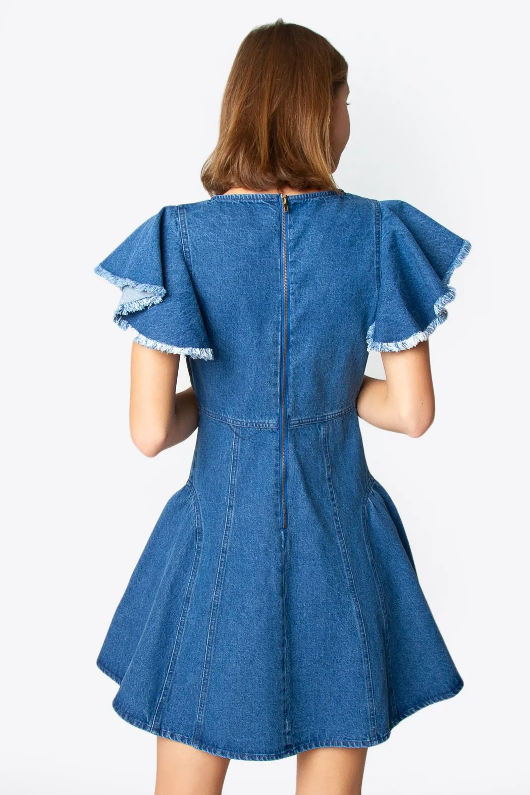 Dolo Denim Flutter Sleeve Dress