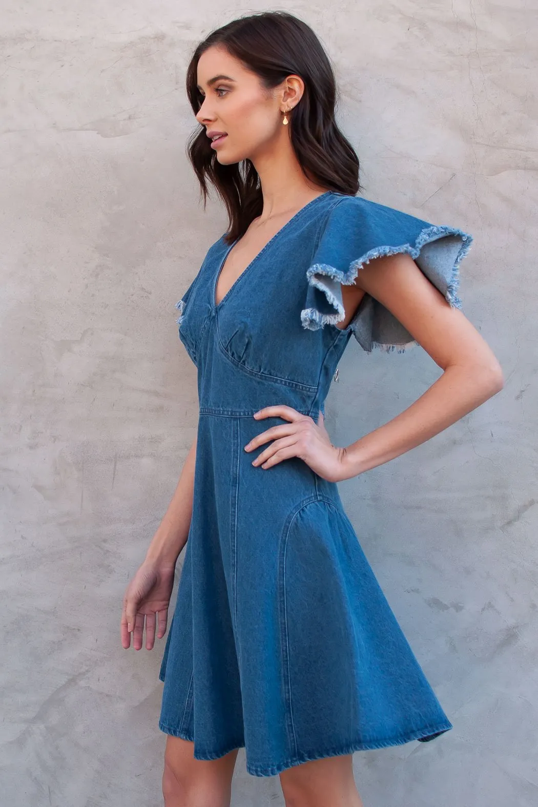 Dolo Denim Flutter Sleeve Dress
