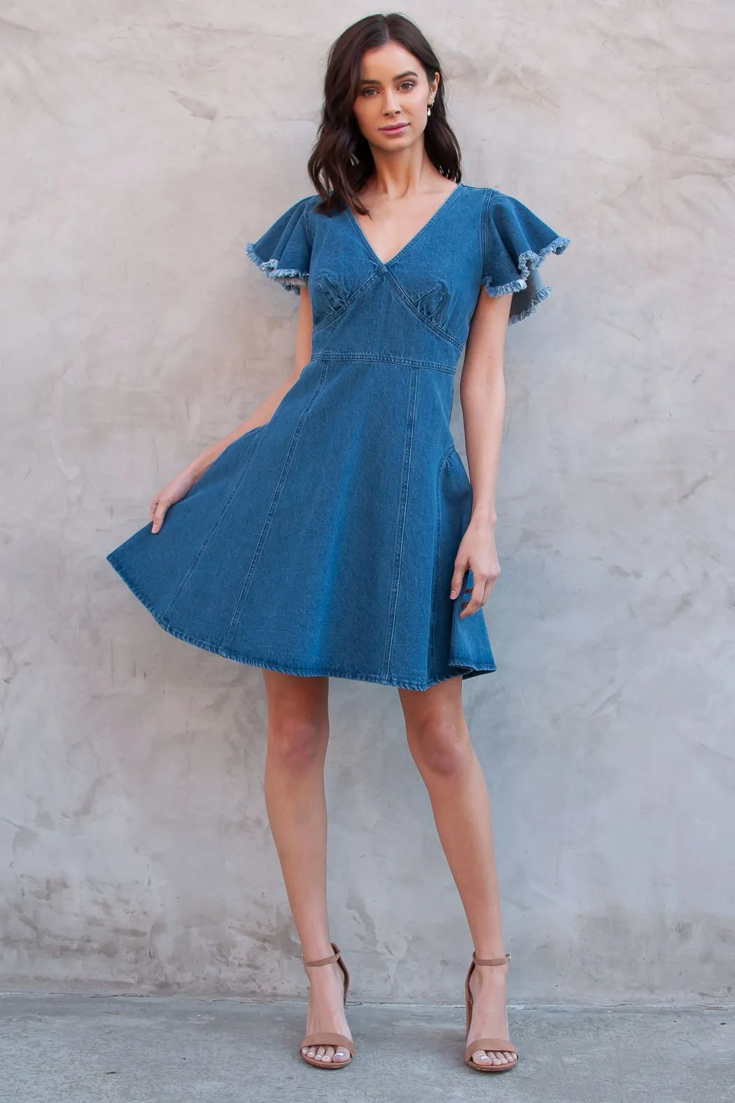 Dolo Denim Flutter Sleeve Dress