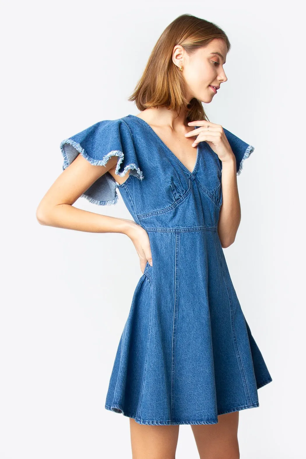 Dolo Denim Flutter Sleeve Dress