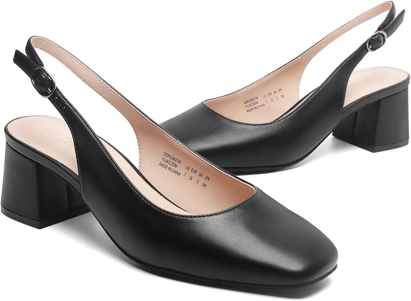 DREAM PAIRS Women's Low Chunky Heels Slingback Square Toe Block Dress Shoes Closed Toe Comfortable Wedding Work Pumps