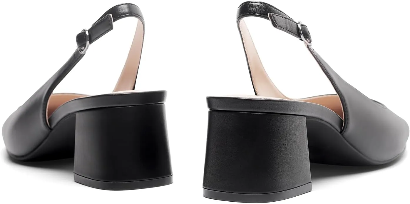 DREAM PAIRS Women's Low Chunky Heels Slingback Square Toe Block Dress Shoes Closed Toe Comfortable Wedding Work Pumps