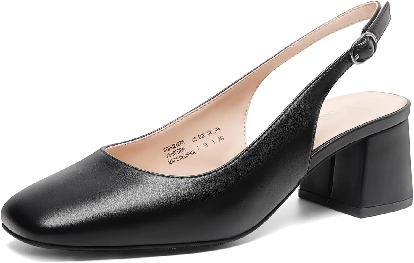 DREAM PAIRS Women's Low Chunky Heels Slingback Square Toe Block Dress Shoes Closed Toe Comfortable Wedding Work Pumps
