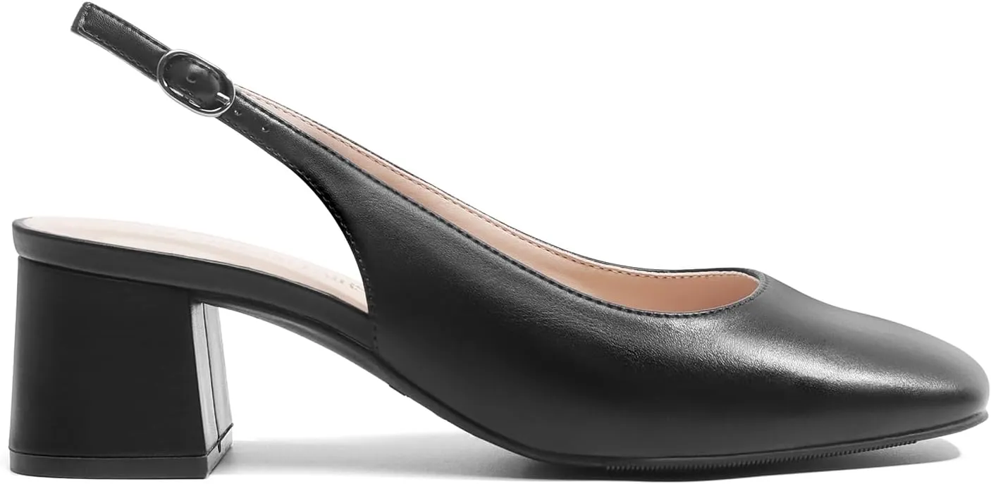 DREAM PAIRS Women's Low Chunky Heels Slingback Square Toe Block Dress Shoes Closed Toe Comfortable Wedding Work Pumps