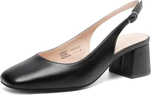 DREAM PAIRS Women's Low Chunky Heels Slingback Square Toe Block Dress Shoes Closed Toe Comfortable Wedding Work Pumps