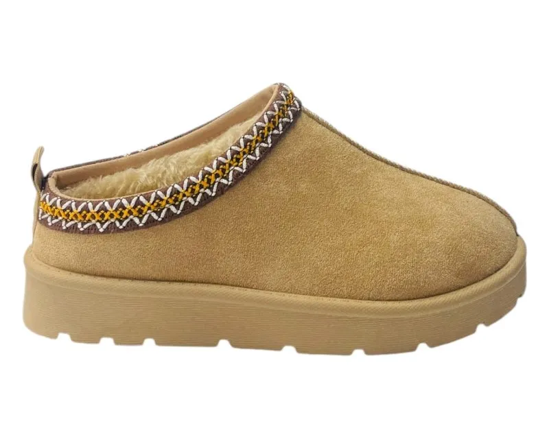 Faux Fur Lined Aztec Flat Sole Shoes