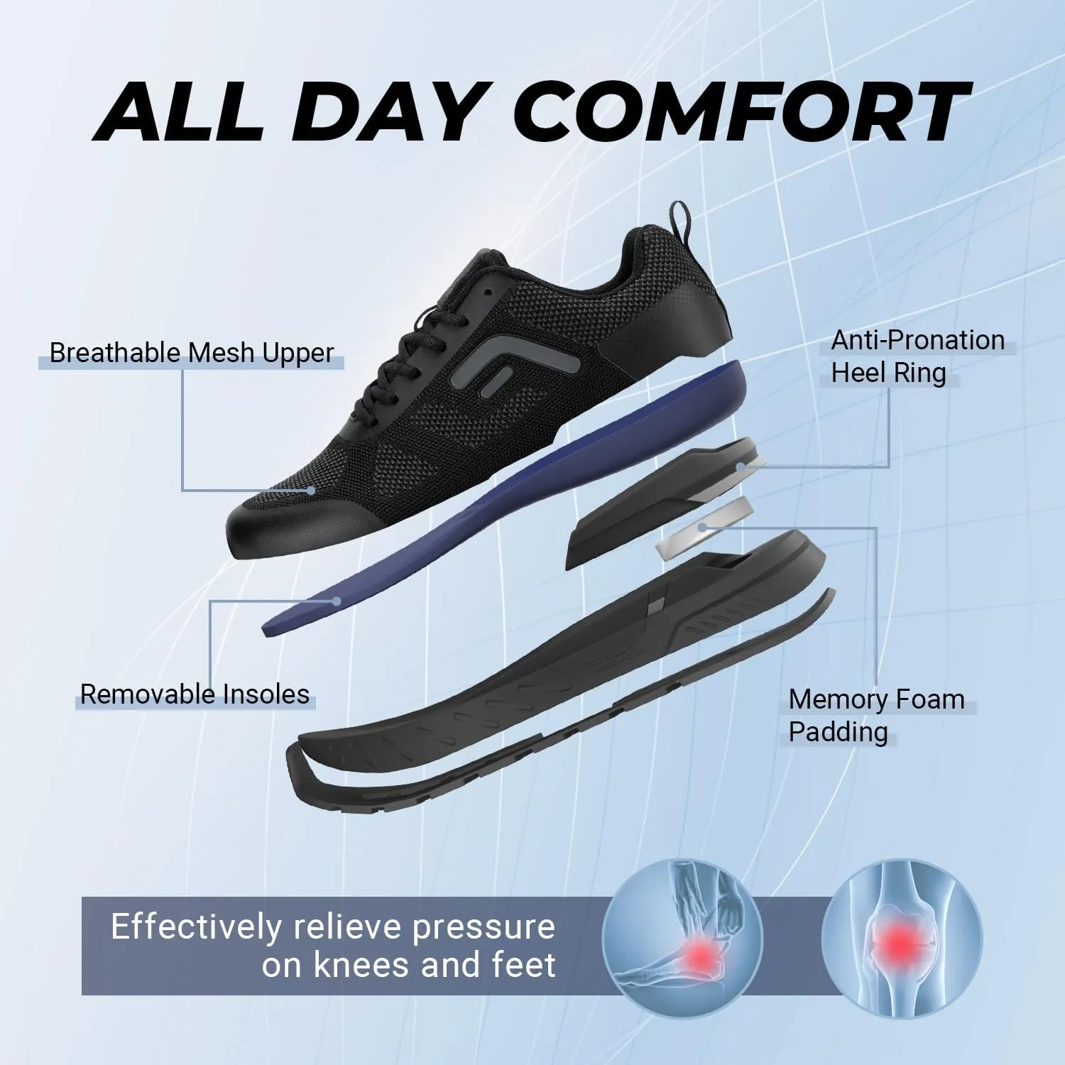 FitVille Men's Walking Shoes Wide Width, Wide Sneakers with Arch Support Orthopedic Shoes for Plantar Fasciitis Flat Feet Heel Pain Relief - Rebound Core V5