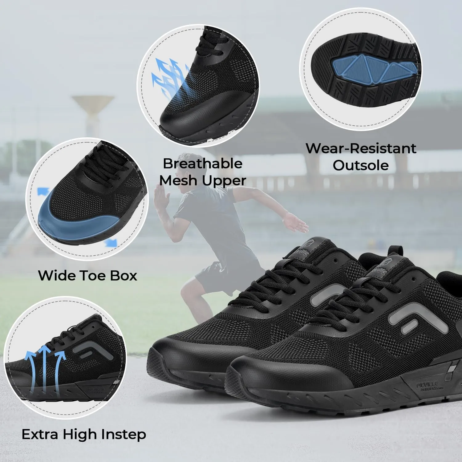 FitVille Men's Walking Shoes Wide Width, Wide Sneakers with Arch Support Orthopedic Shoes for Plantar Fasciitis Flat Feet Heel Pain Relief - Rebound Core V5