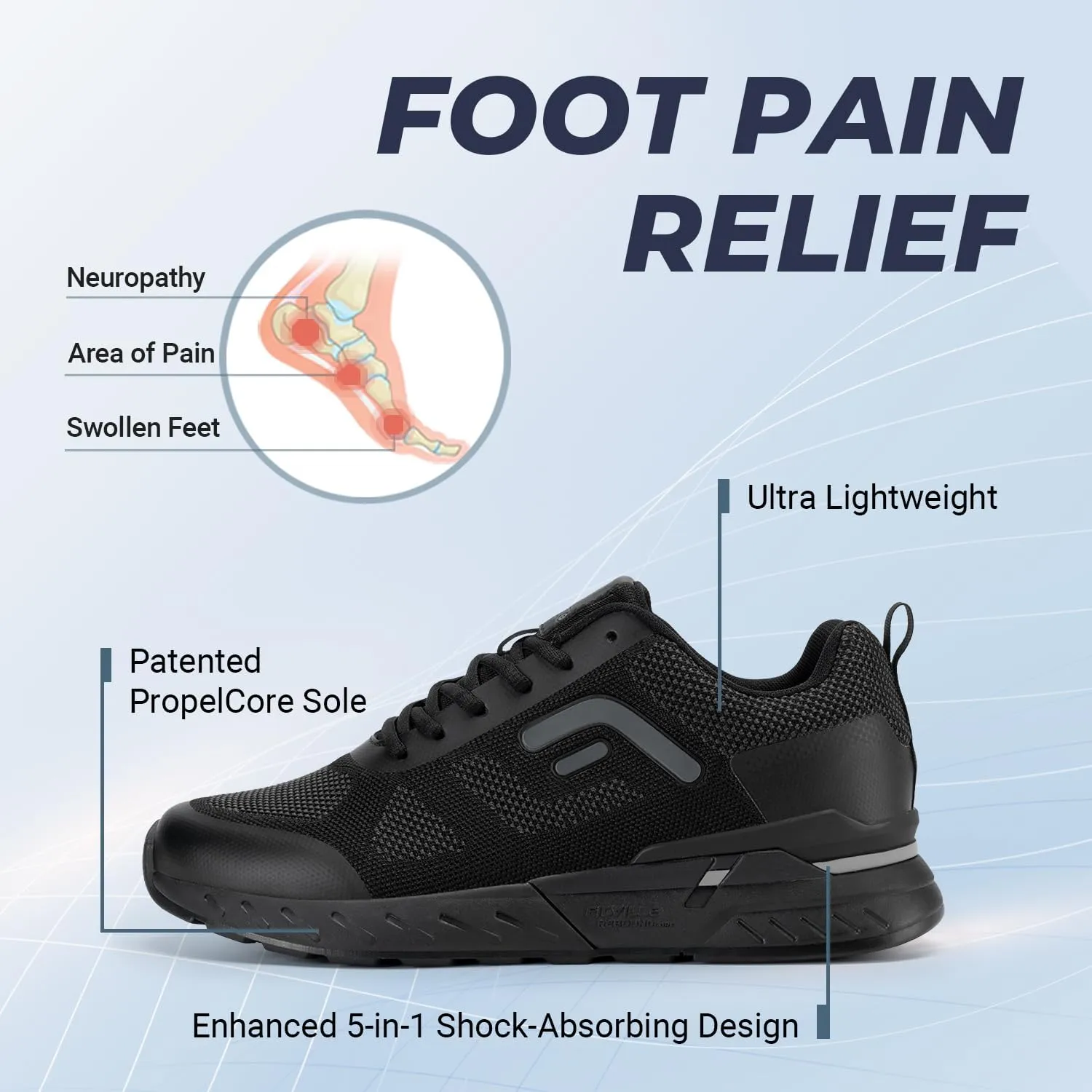 FitVille Men's Walking Shoes Wide Width, Wide Sneakers with Arch Support Orthopedic Shoes for Plantar Fasciitis Flat Feet Heel Pain Relief - Rebound Core V5