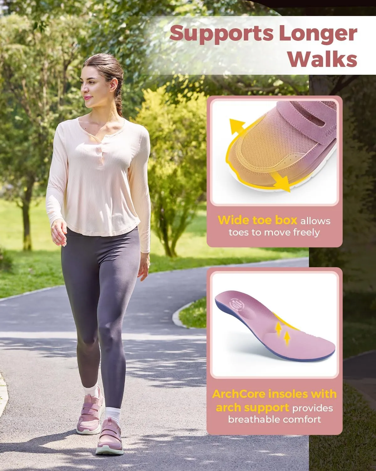 FitVille Slip On Shoes for Women Wide Width Walking Shoes Hands Free Lightweight Gym Tennis Sneakers for Women with Arch Support - Cloud Wanderer V5