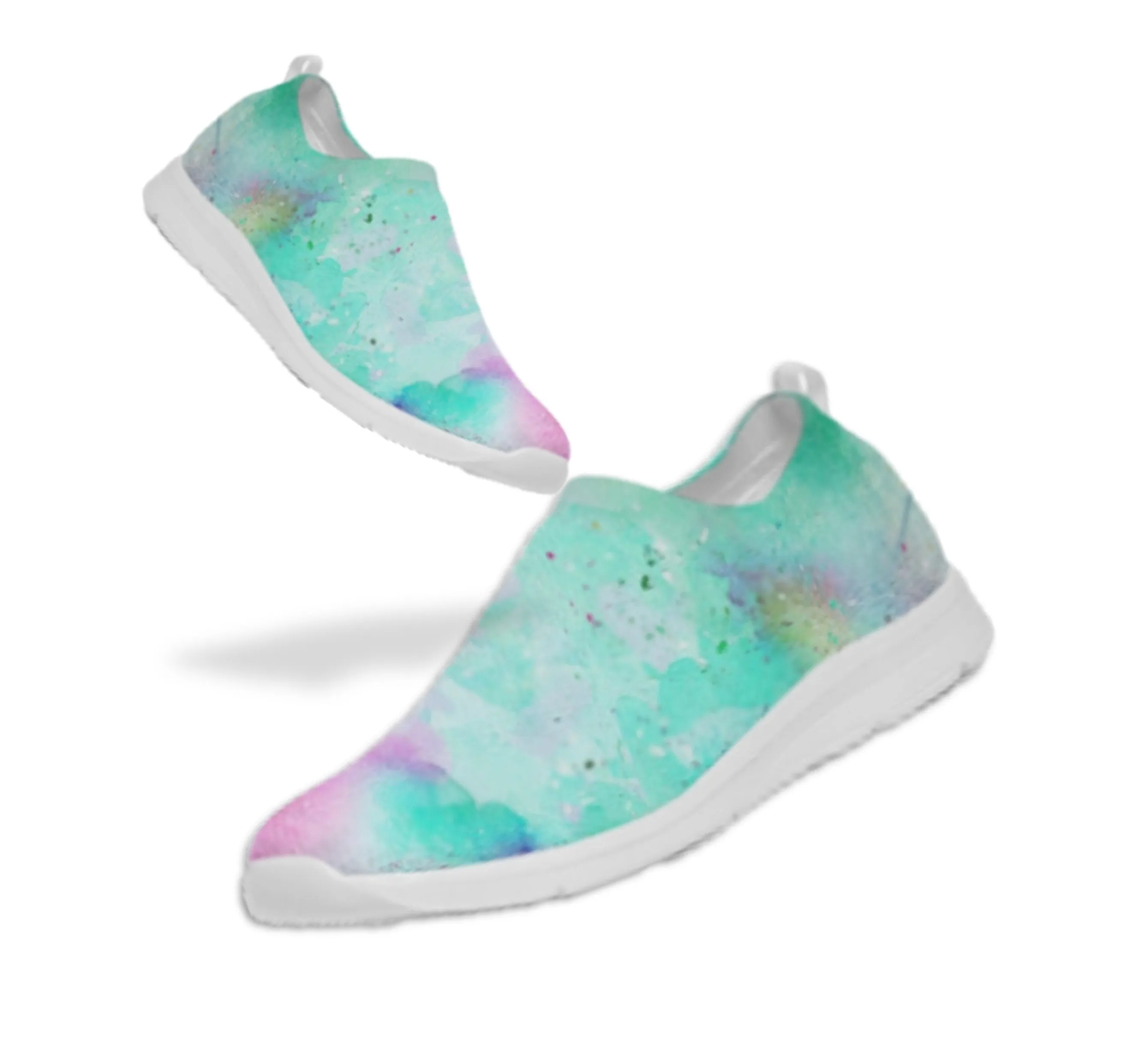 Fly-knit Slip-on Sneakers- Tie Dye Design. Casual Comfy Shoes for Women. WickedYo