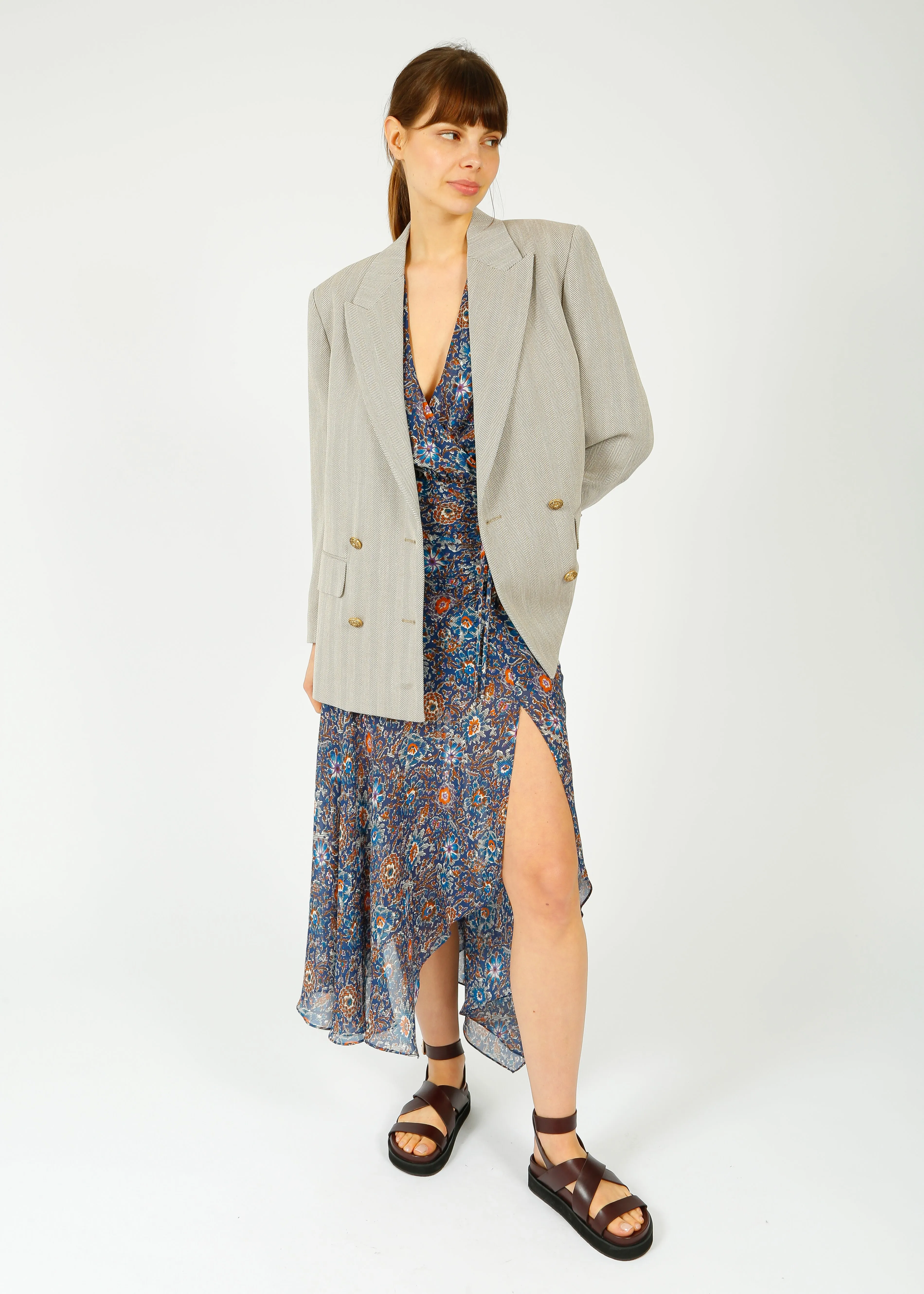 GG Laureen Boyfriend Jacket in Dark Olive, Vintage White