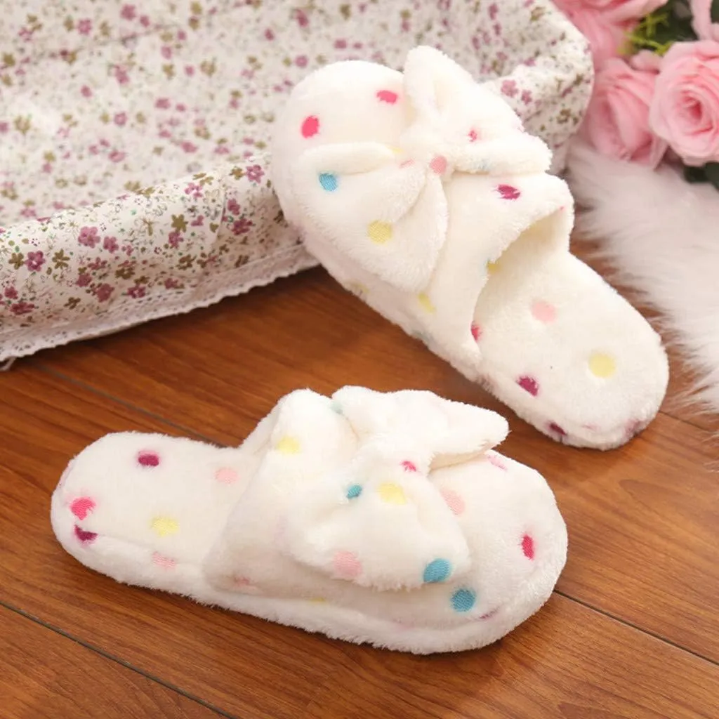 Gibobby House Slippers for Women Cute,Comfy Fuzzy Memory Foam Slip On Bowknot Anti-Skid Indoor Outdoor
