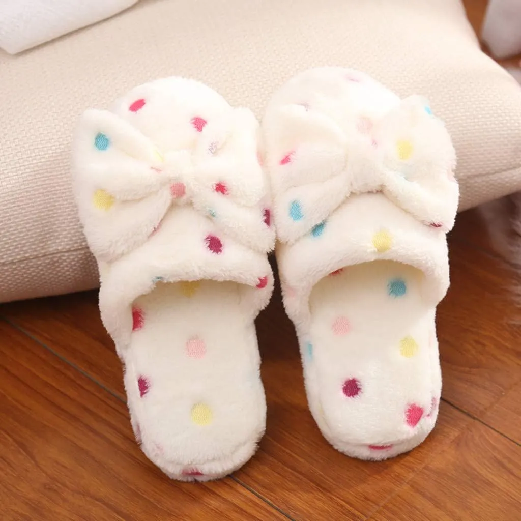 Gibobby House Slippers for Women Cute,Comfy Fuzzy Memory Foam Slip On Bowknot Anti-Skid Indoor Outdoor
