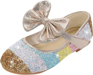 Girls Dress Shoes Glitter Wedding Prom Mary Jane Sparkly Ballet Flats for Kids Bow Princess Shoes for Dress-Up Party