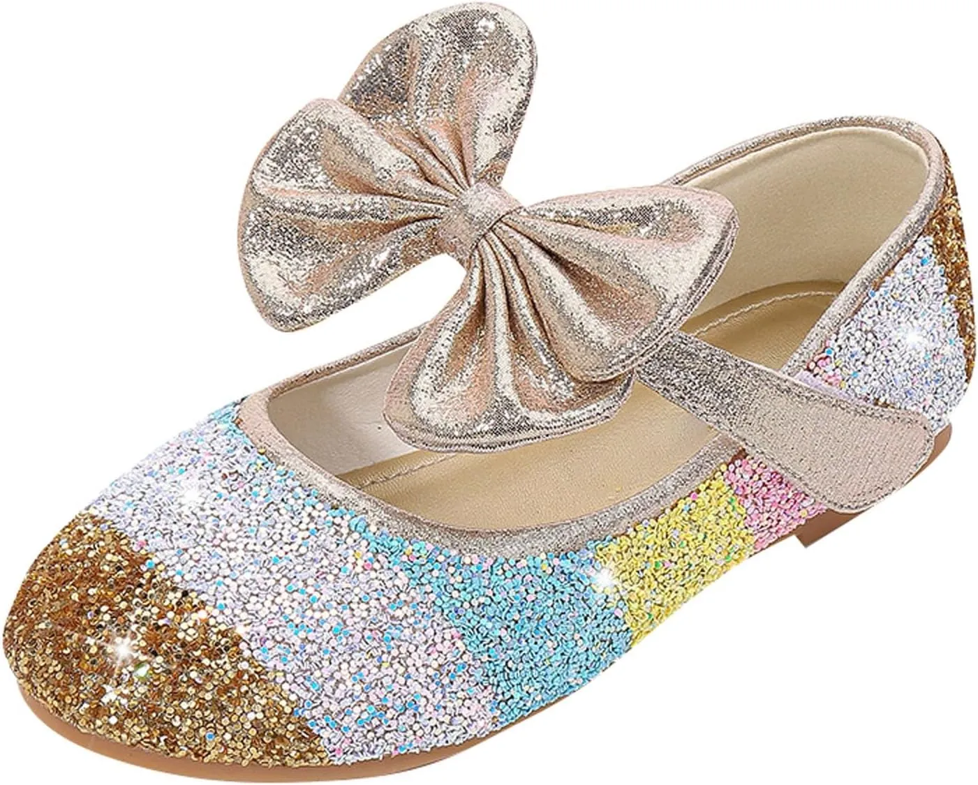 Girls Dress Shoes Glitter Wedding Prom Mary Jane Sparkly Ballet Flats for Kids Bow Princess Shoes for Dress-Up Party