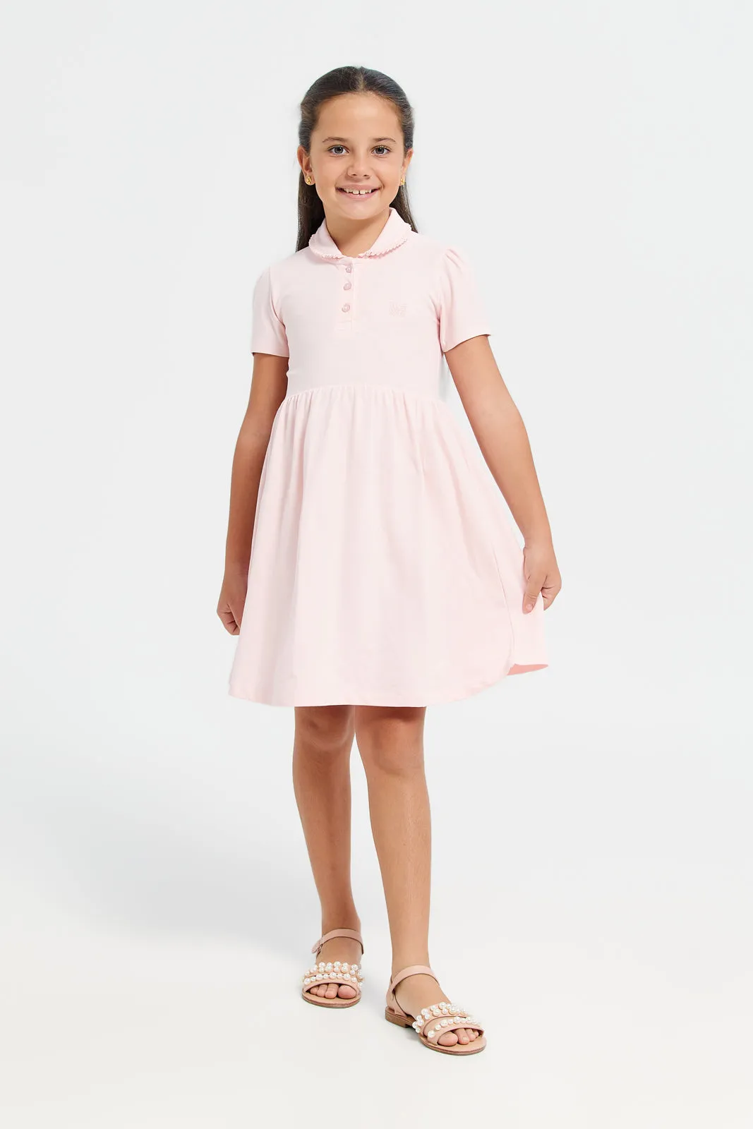 Girls Pink Pique Polo Dress