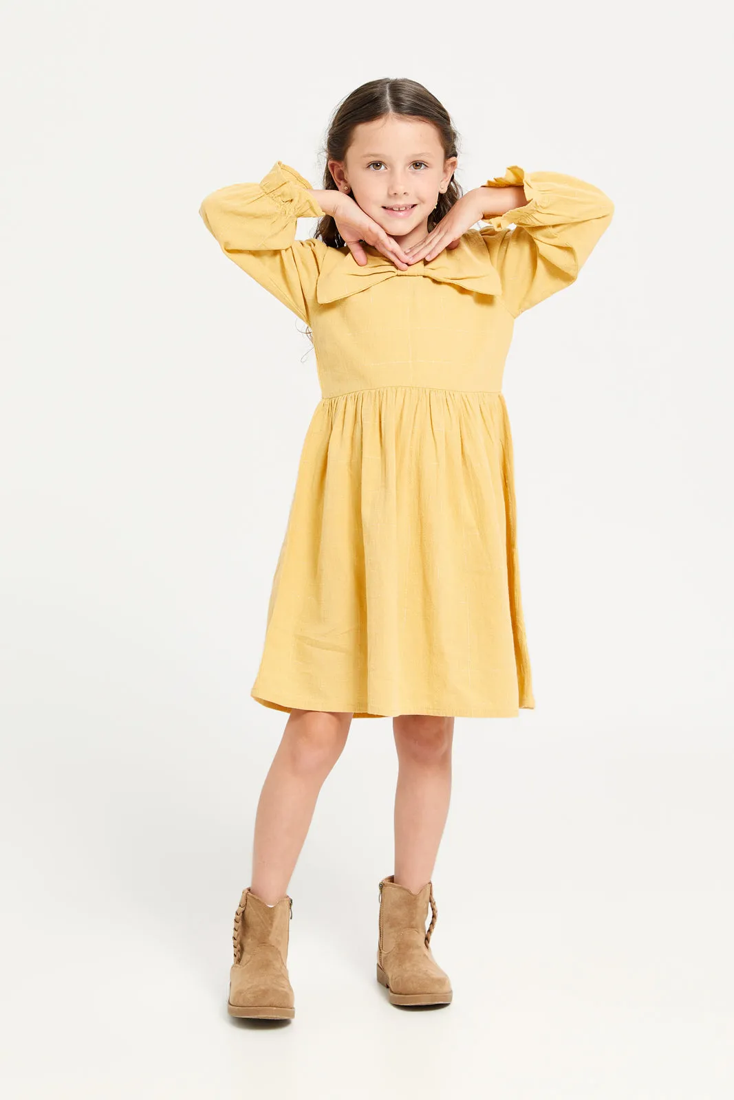 Girls Yellow Embellished Dress