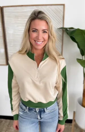 Half Zip Green/Natural Pullover