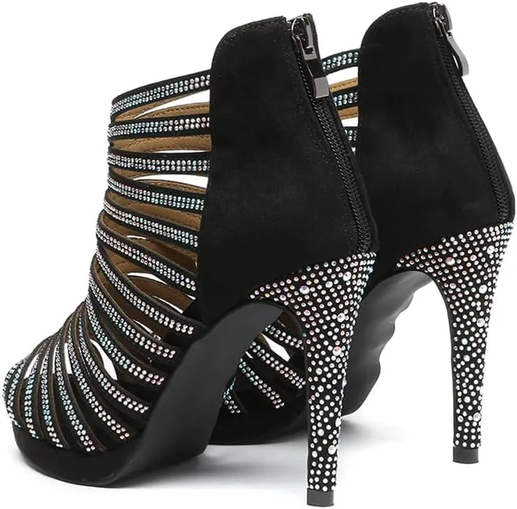 HIPPOSEUS Women's Platform Heel Dance Boots Peep Toe Latin Salsa Ballroom Ankle Party Dress Dance Shoes,Model D32