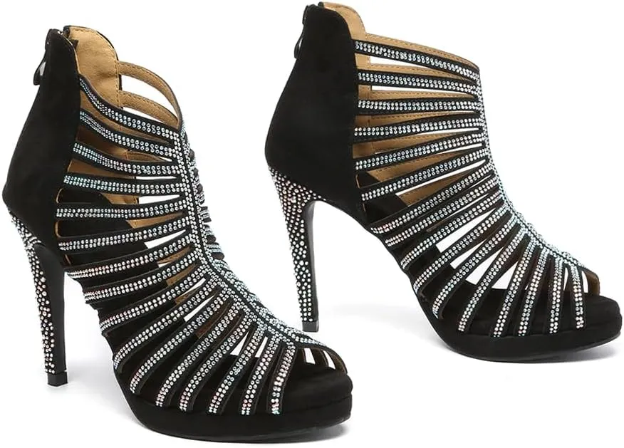 HIPPOSEUS Women's Platform Heel Dance Boots Peep Toe Latin Salsa Ballroom Ankle Party Dress Dance Shoes,Model D32
