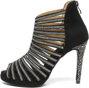 HIPPOSEUS Women's Platform Heel Dance Boots Peep Toe Latin Salsa Ballroom Ankle Party Dress Dance Shoes,Model D32
