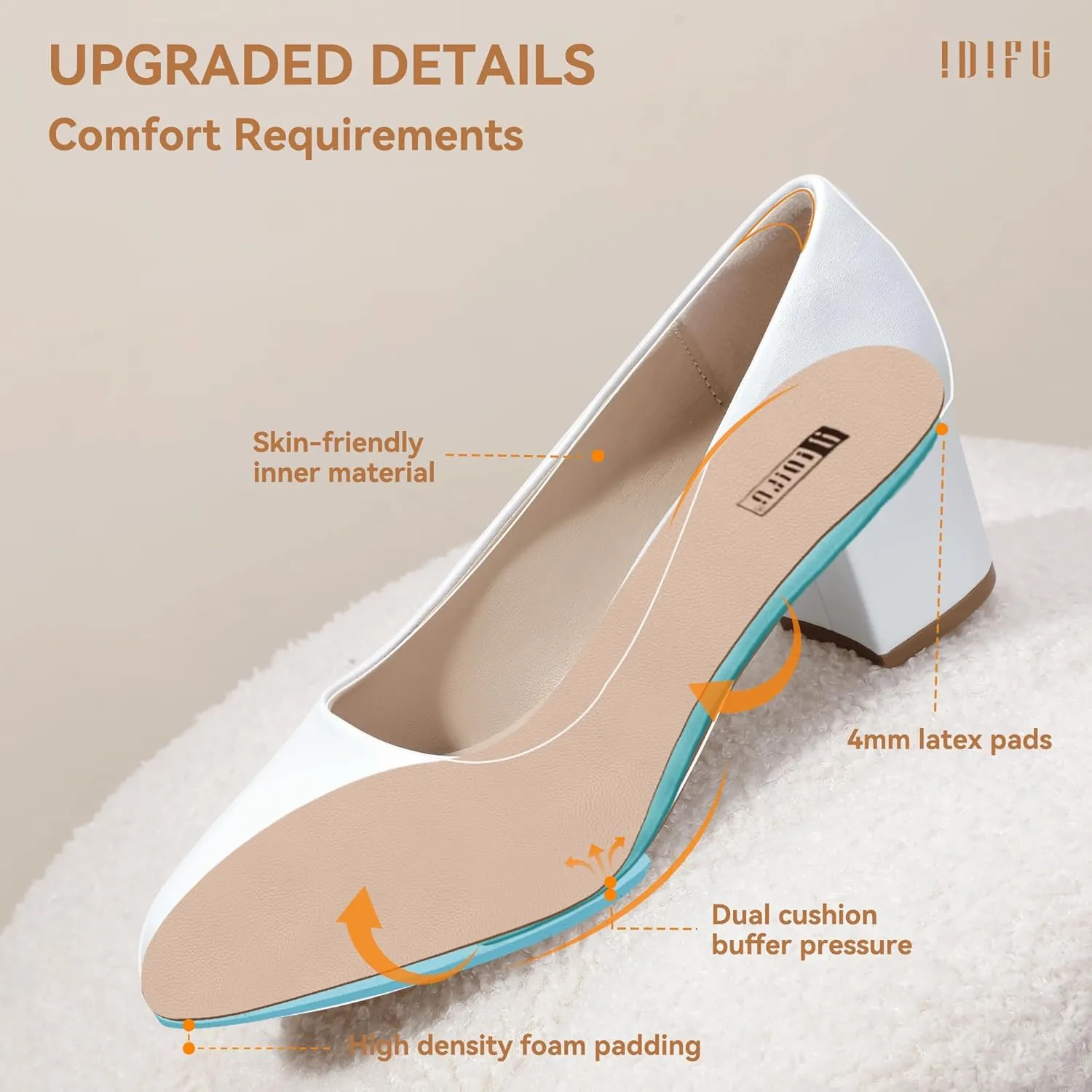 IDIFU IN2 Women's Pumps Low Chunky Block Closed Toe Heels Comfortable Short Dress Shoes for Women Ladies Flight Attendant Wedding Bridal Homecoming Work Heels Dressy Formal Round Toe Pumps Shoes