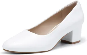 IDIFU IN2 Women's Pumps Low Chunky Block Closed Toe Heels Comfortable Short Dress Shoes for Women Ladies Flight Attendant Wedding Bridal Homecoming Work Heels Dressy Formal Round Toe Pumps Shoes
