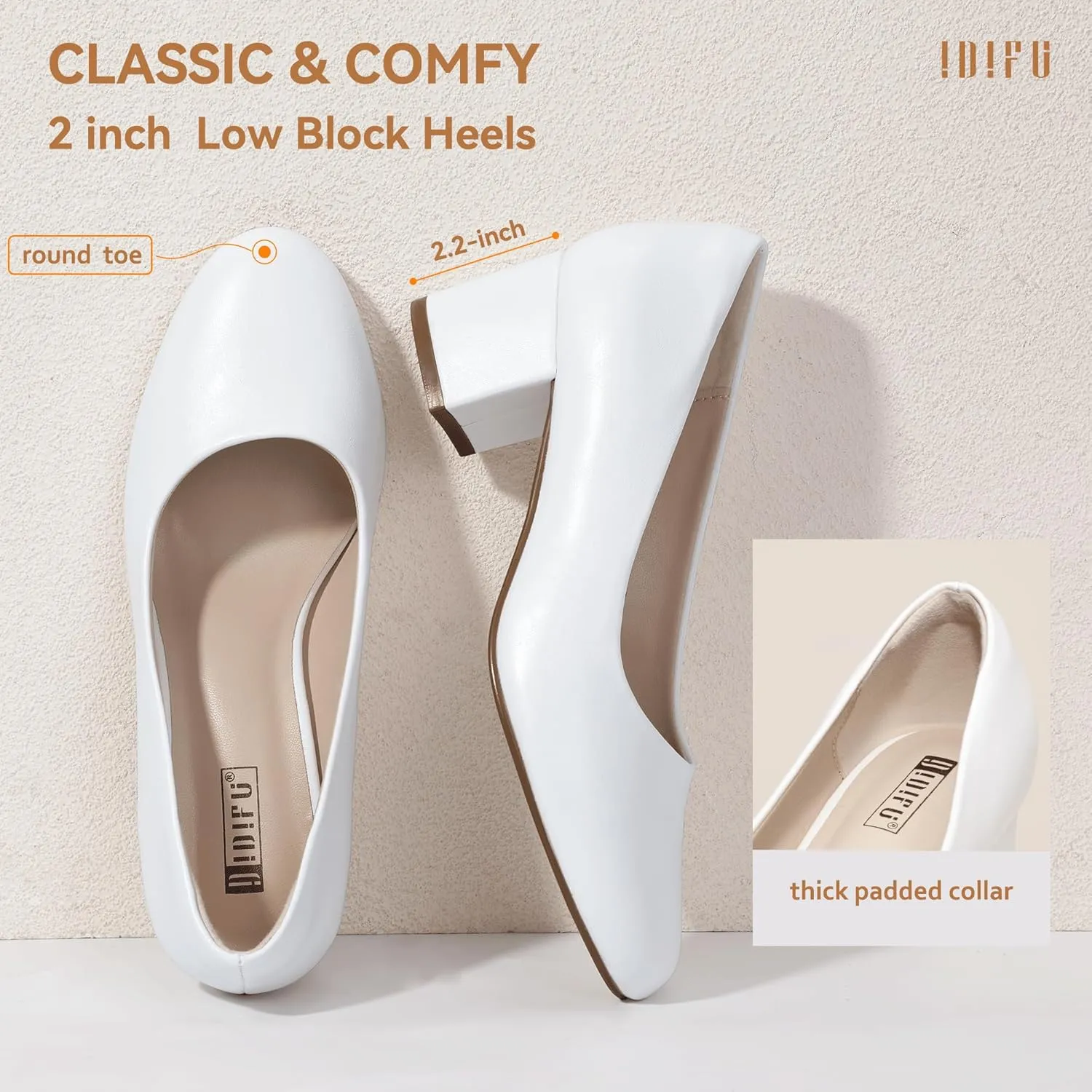 IDIFU IN2 Women's Pumps Low Chunky Block Closed Toe Heels Comfortable Short Dress Shoes for Women Ladies Flight Attendant Wedding Bridal Homecoming Work Heels Dressy Formal Round Toe Pumps Shoes