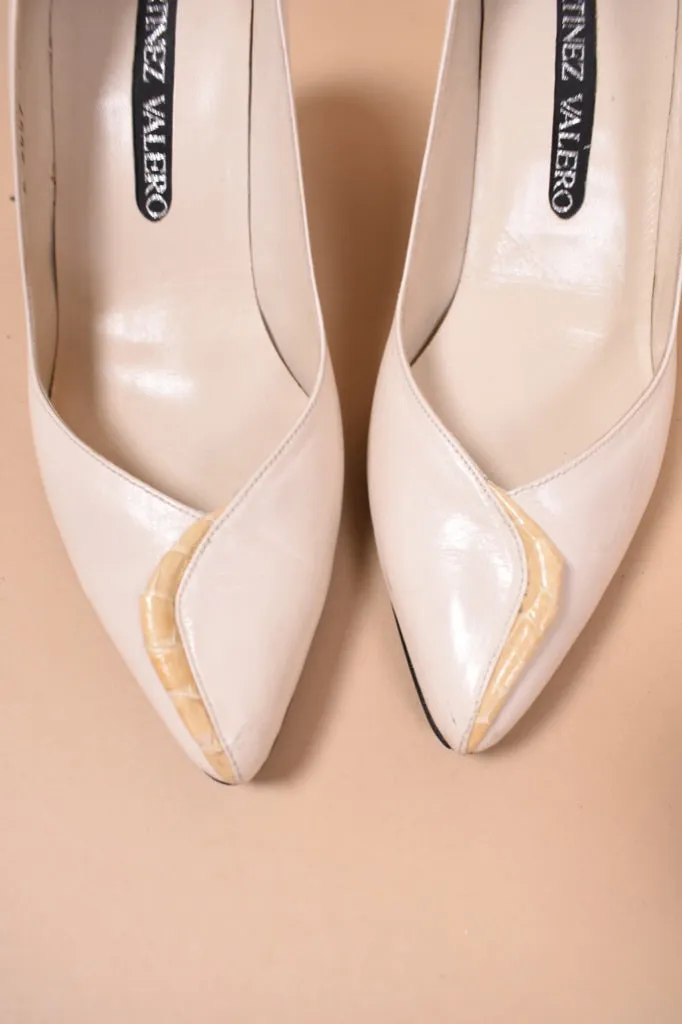 Ivory 80s Leather Pumps By Martinez Valero, 7.5