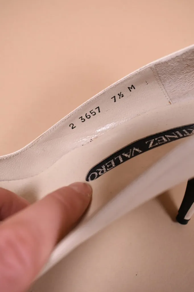Ivory 80s Leather Pumps By Martinez Valero, 7.5