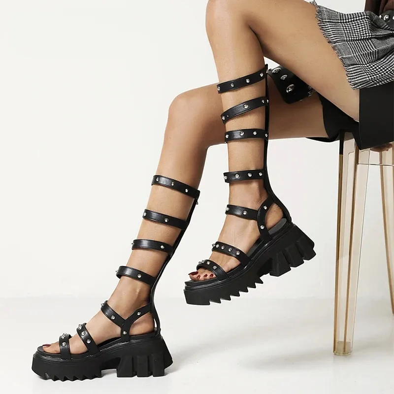 Joskaa 2024 New Chunky Heeled Gladiator Sandals