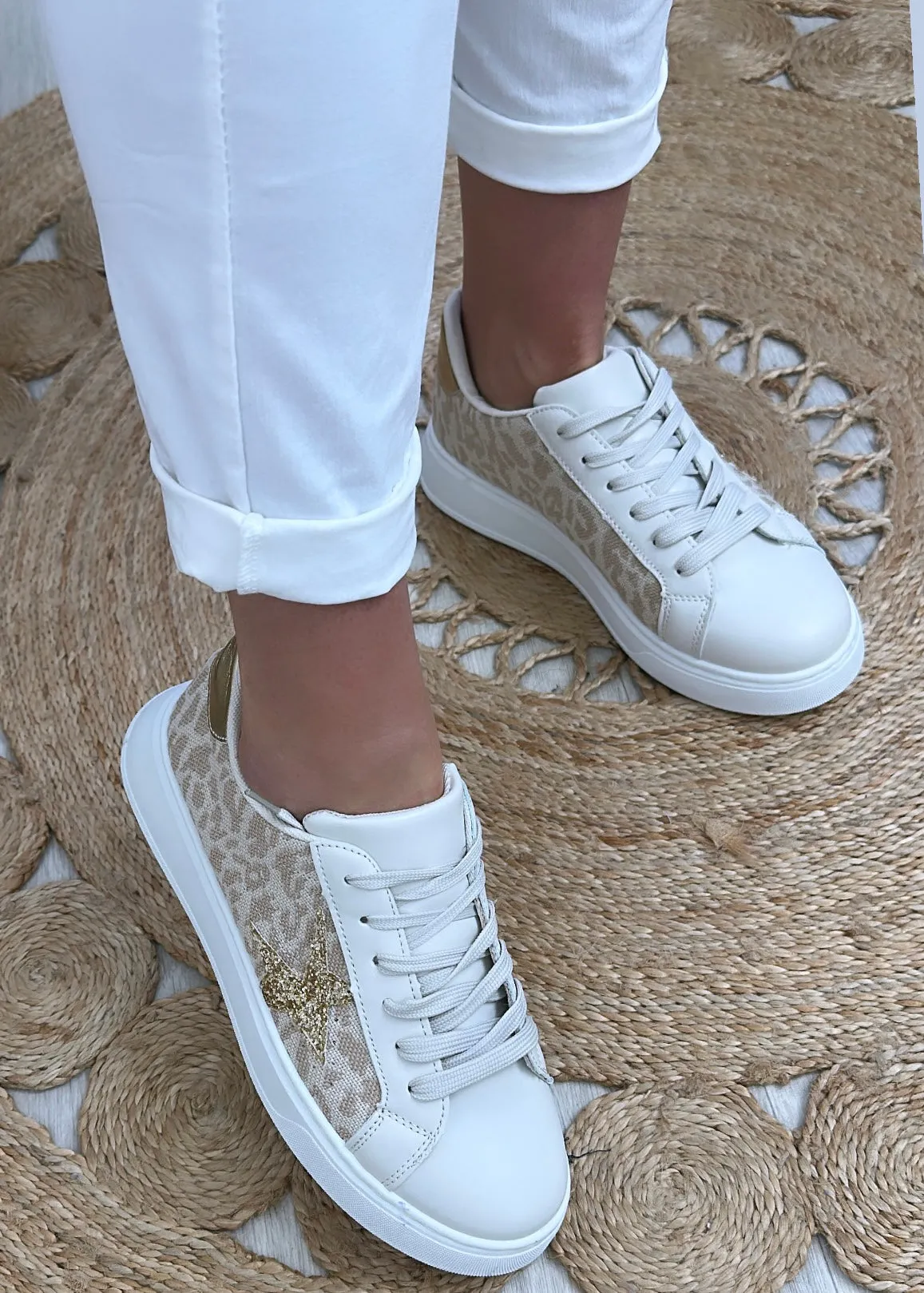 Karen Beige Glitter Side Trainers