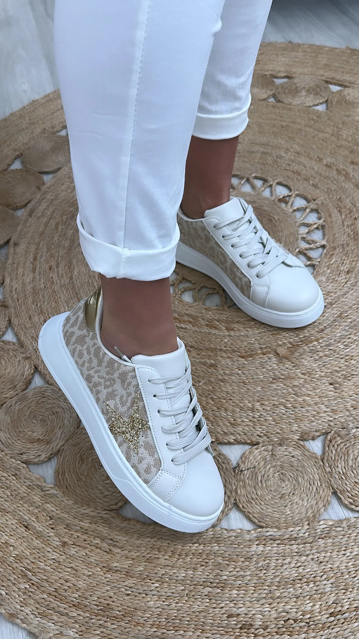 Karen Beige Glitter Side Trainers