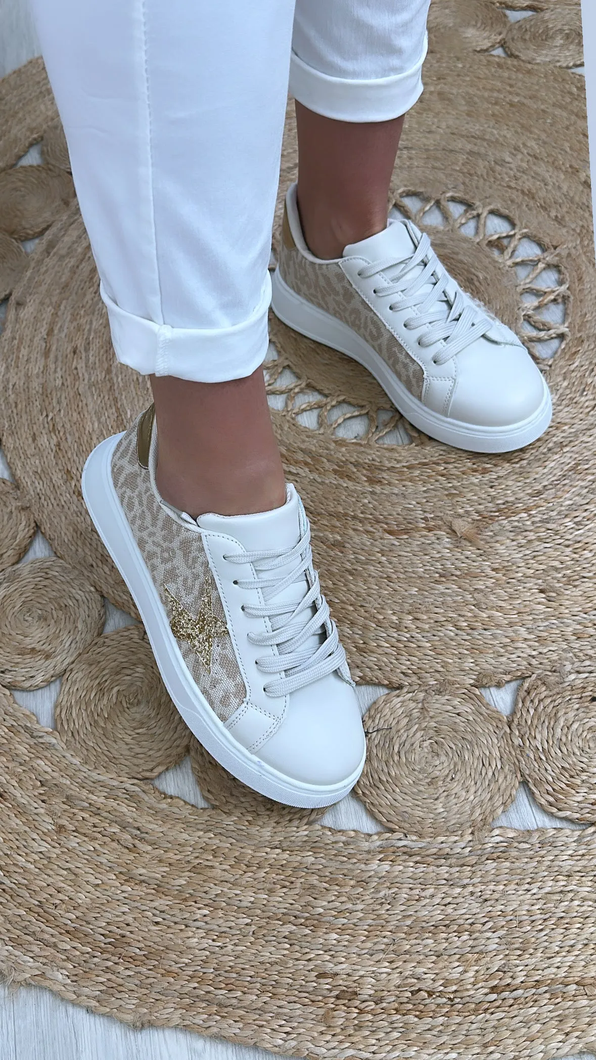 Karen Beige Glitter Side Trainers