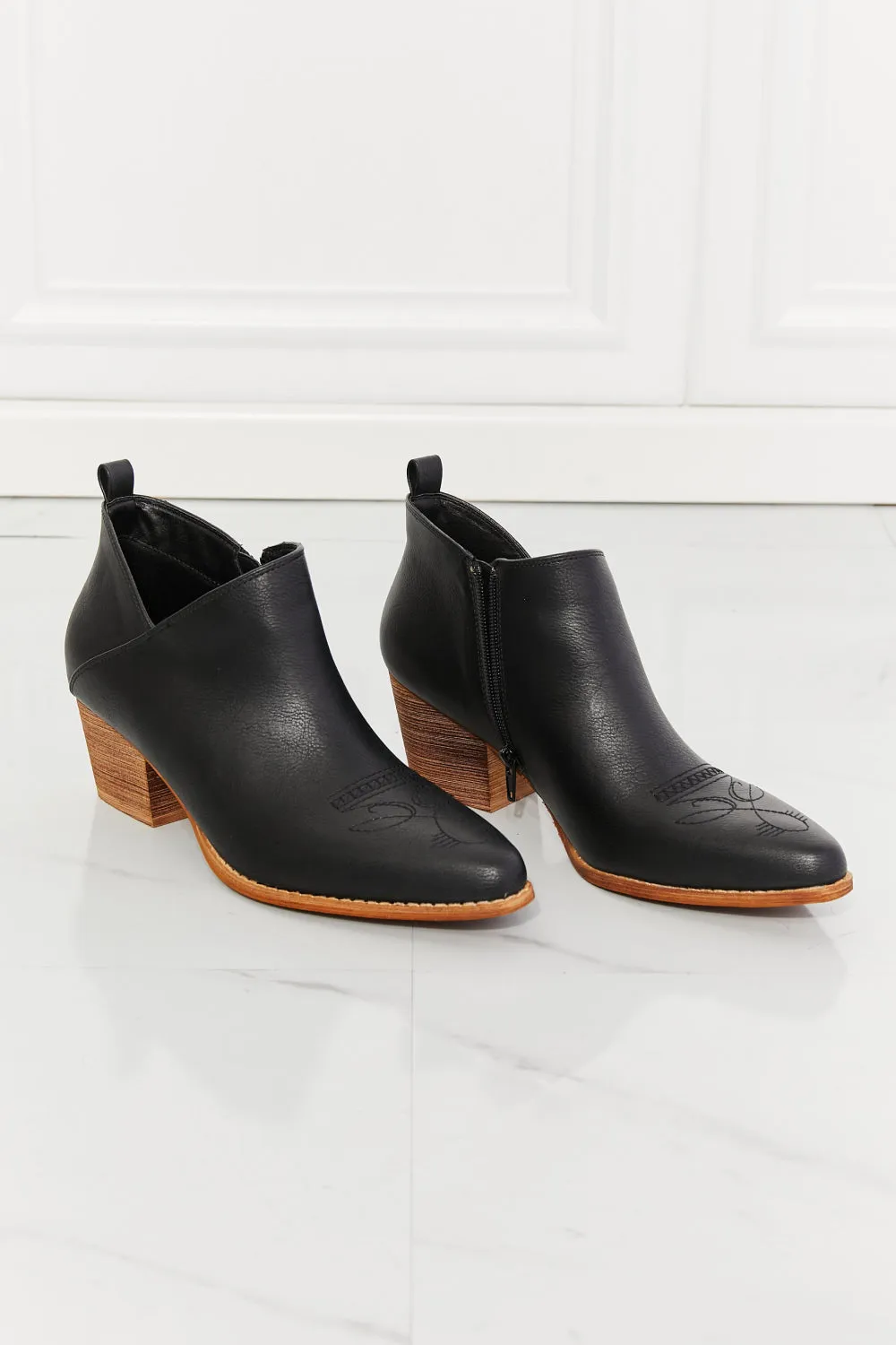 Kiara Embroidered Crossover Cowboy Bootie in Black