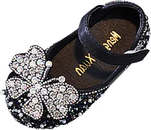 Kids Toddler Girls Rhinestones Butterfly Dress Shoes Flat Bottom Cute Princess Sandals Flower Wedding Party Shoes