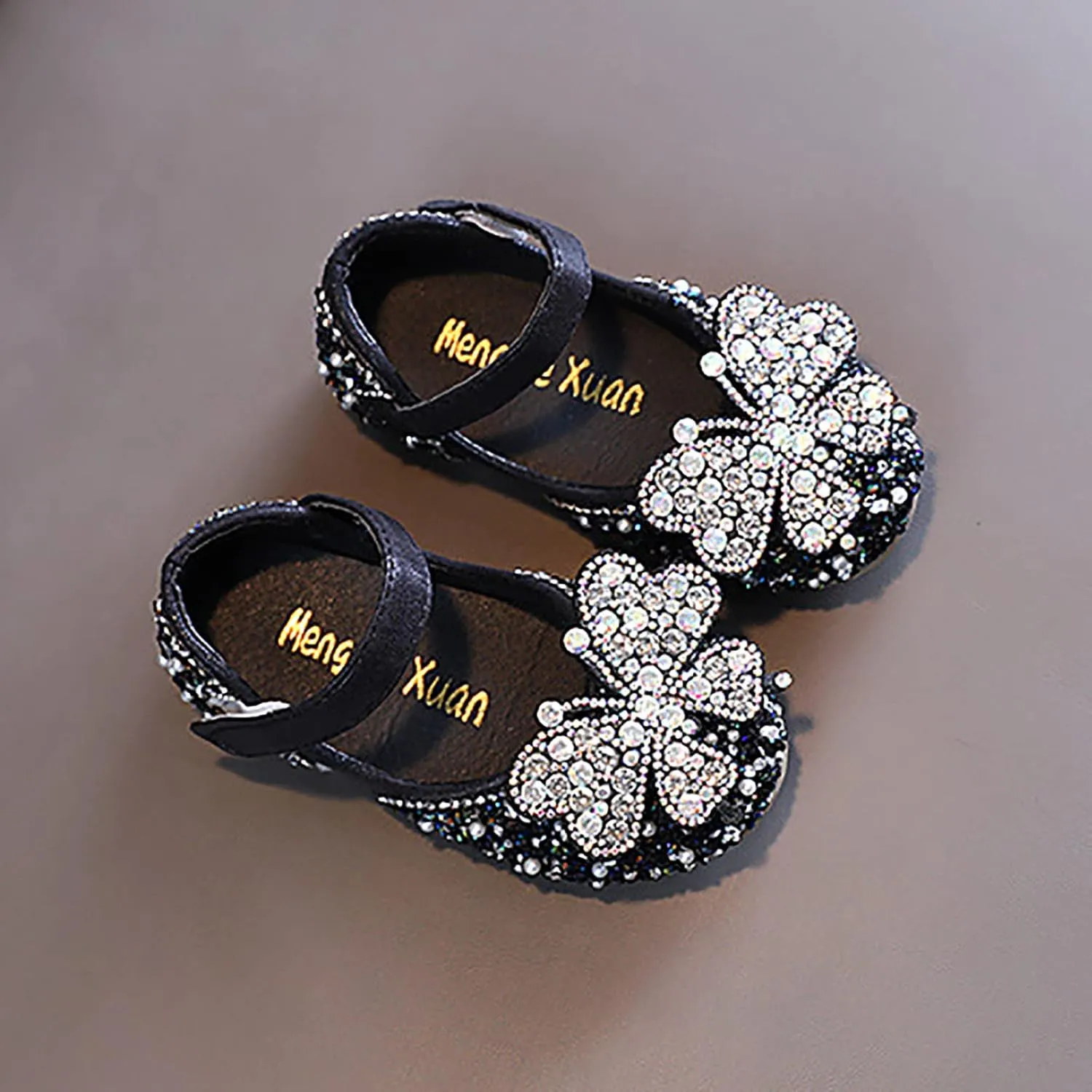 Kids Toddler Girls Rhinestones Butterfly Dress Shoes Flat Bottom Cute Princess Sandals Flower Wedding Party Shoes