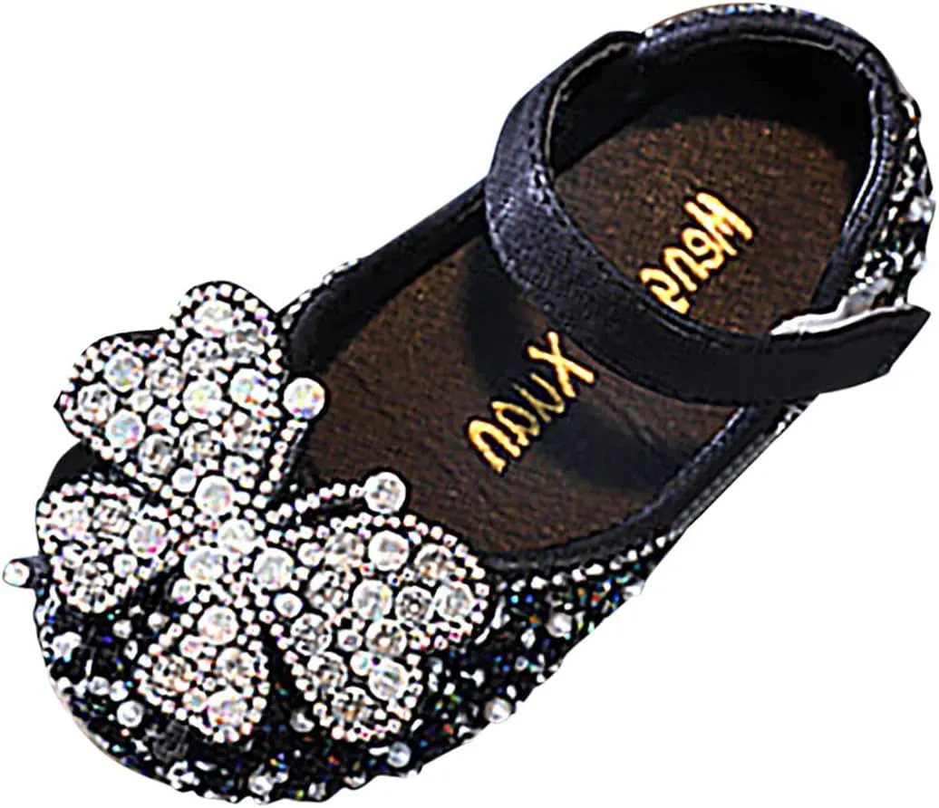 Kids Toddler Girls Rhinestones Butterfly Dress Shoes Flat Bottom Cute Princess Sandals Flower Wedding Party Shoes