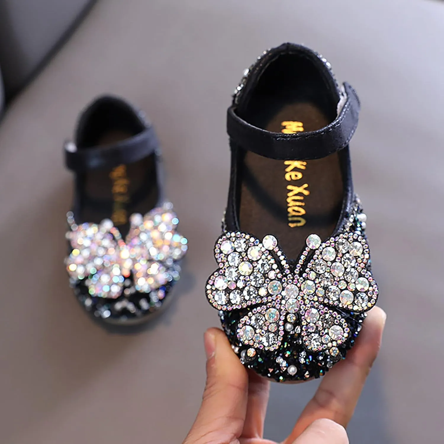 Kids Toddler Girls Rhinestones Butterfly Dress Shoes Flat Bottom Cute Princess Sandals Flower Wedding Party Shoes